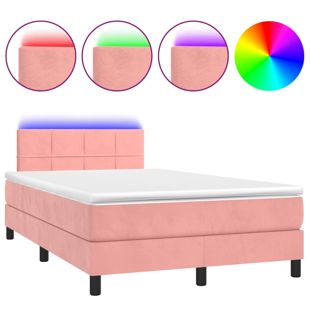 Box Spring Postel S Matrací A Led Růžová 120X200 Cm Samet