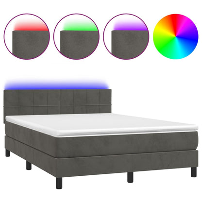 Box Spring Postel S Matrací A Led Samet Tmavě Šedá