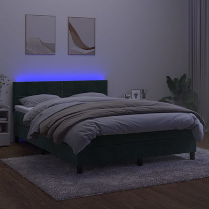 Box Spring Postel S Matrací A Led Tmavě Zelená 140X190 Cm Samet