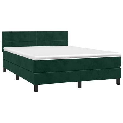 Box Spring Postel S Matrací A Led Tmavě Zelená 140X190 Cm Samet
