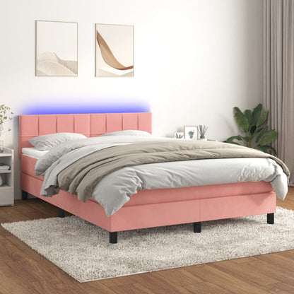 Box Spring Postel S Matrací A Led Růžová 140X190 Cm Samet