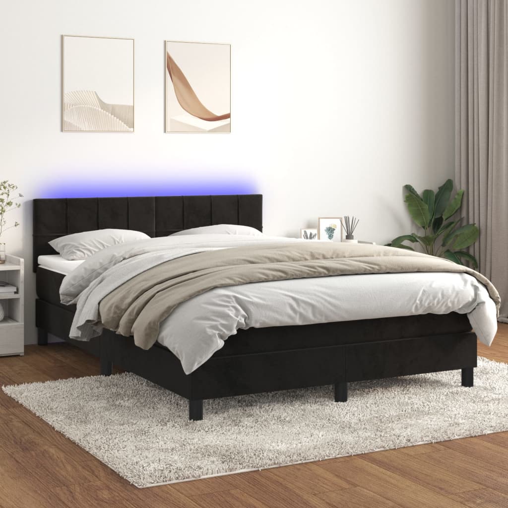 Box Spring Postel S Matrací A Led Černá Samet Černá