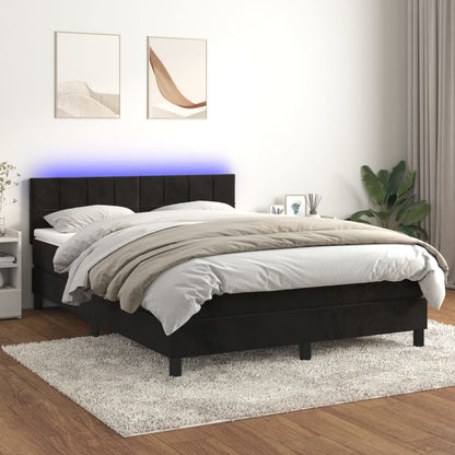 Box Spring Postel S Matrací A Led Černá Samet Černá