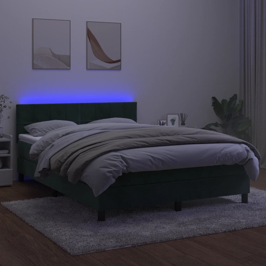 Box Spring Postel S Matrací A Led Tmavě Zelená 140X200 Cm Samet