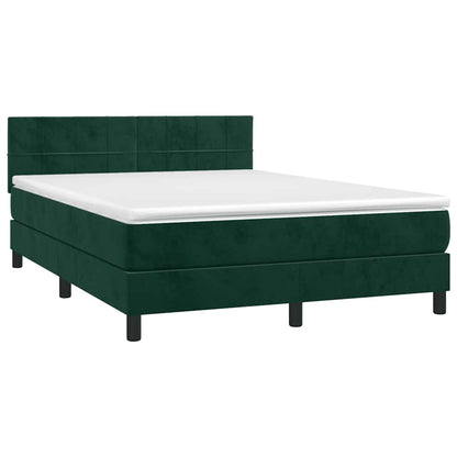 Box Spring Postel S Matrací A Led Tmavě Zelená 140X200 Cm Samet