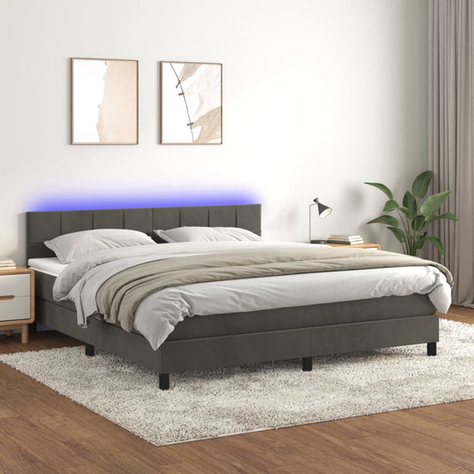Box Spring Postel S Matrací A Led Samet Tmavě Šedá
