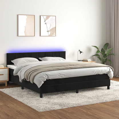 Box Spring Postel S Matrací A Led Černá Samet Černá