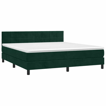 Box Spring Postel S Matrací A Led Tmavě Zelená 160X200 Cm Samet