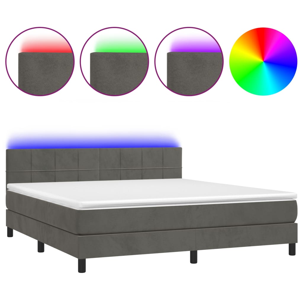 Box Spring Postel S Matrací A Led Samet Tmavě Šedá