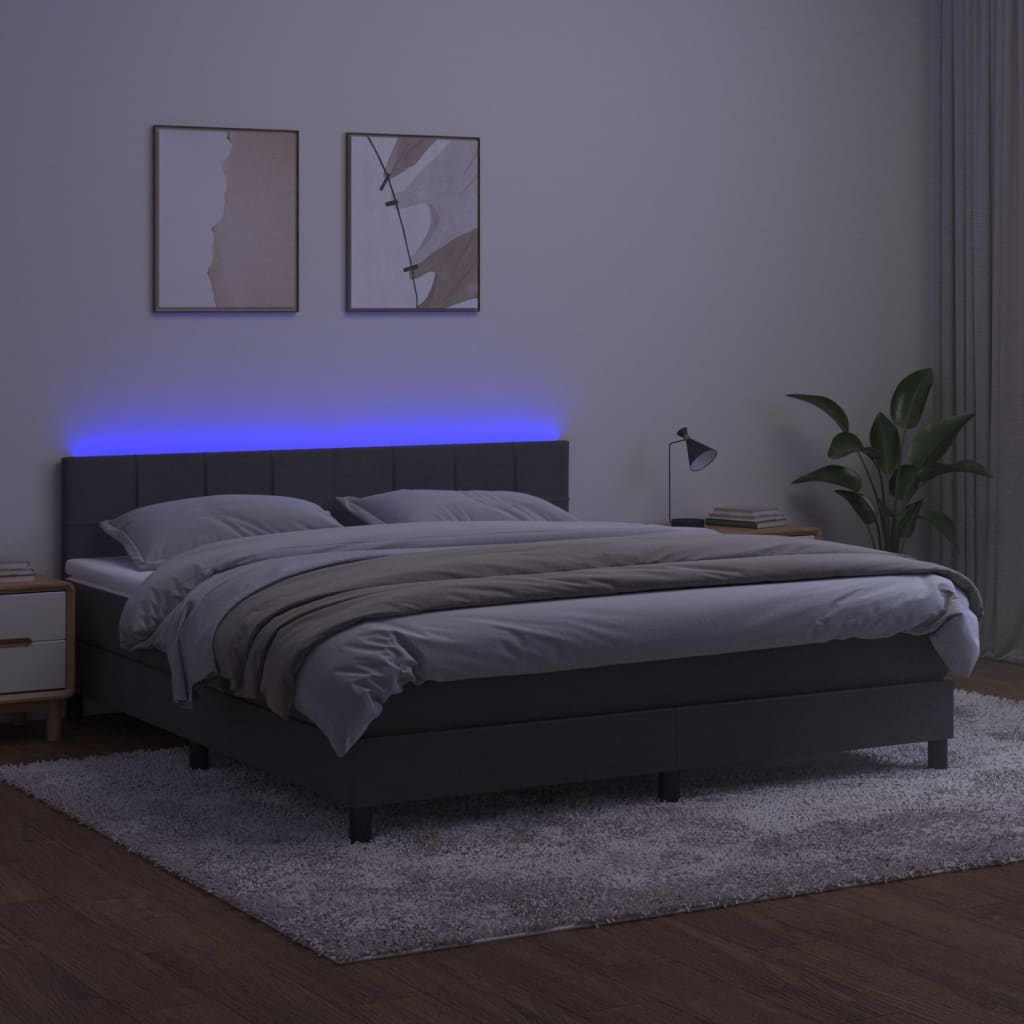 Box Spring Postel S Matrací A Led Samet Tmavě Šedá