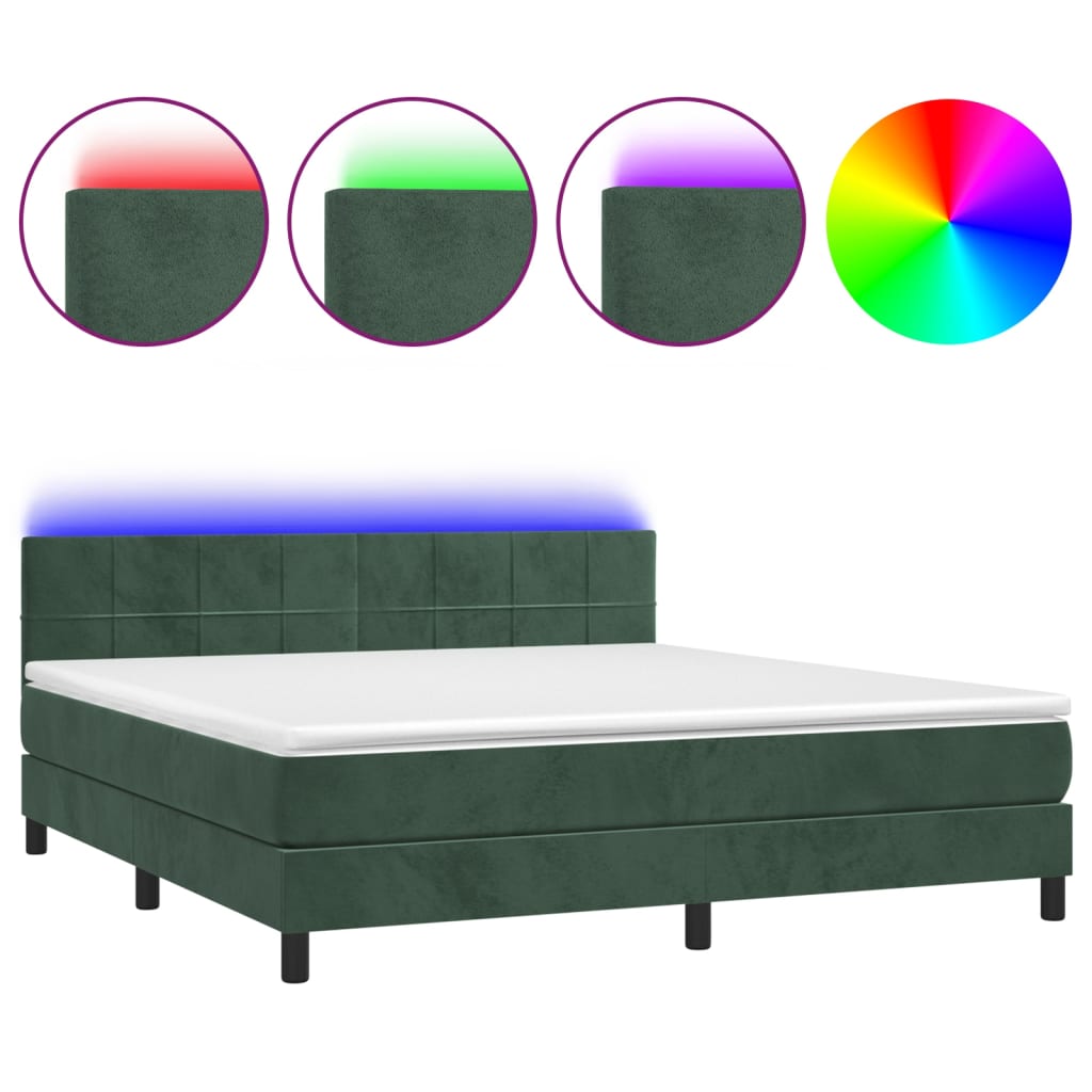 Box Spring Postel S Matrací A Led Tmavě Zelená 180X200 Cm Samet