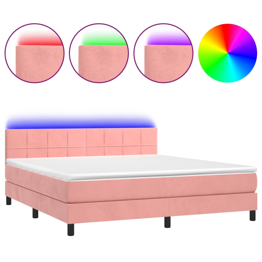 Box Spring Postel S Matrací A Led Růžová 180X200 Cm Samet