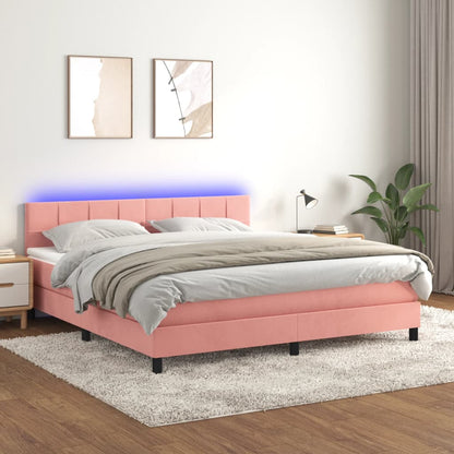 Box Spring Postel S Matrací A Led Růžová 180X200 Cm Samet