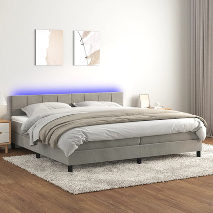 Box Spring Postel S Matrací A Led Světle Šedá 200X200 Cm Samet