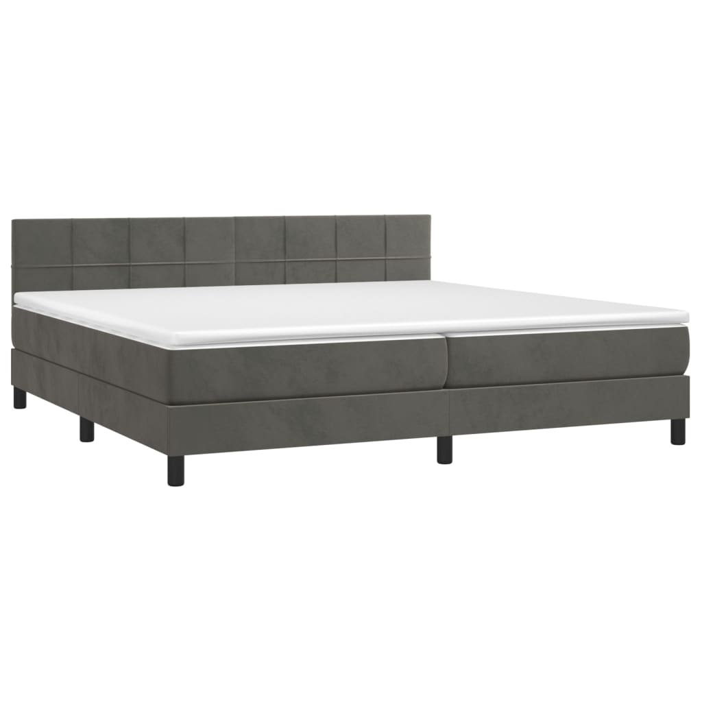 Box Spring Postel S Matrací A Led Samet Tmavě Šedá