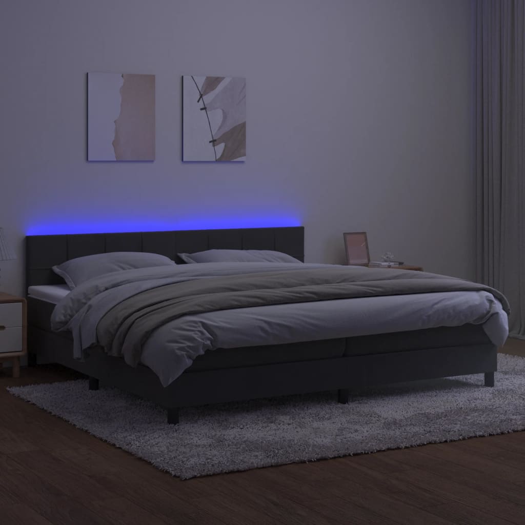 Box Spring Postel S Matrací A Led Samet Tmavě Šedá