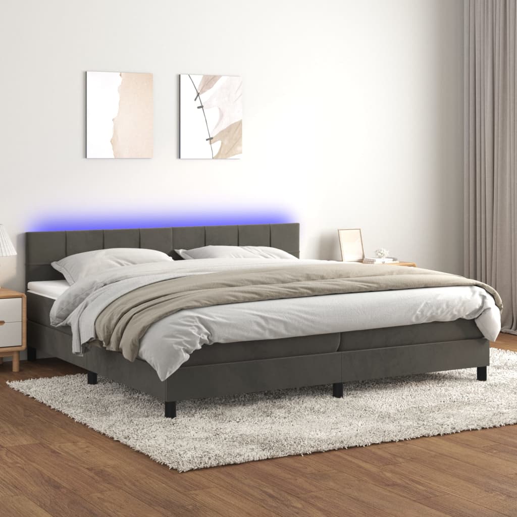 Box Spring Postel S Matrací A Led Samet Tmavě Šedá