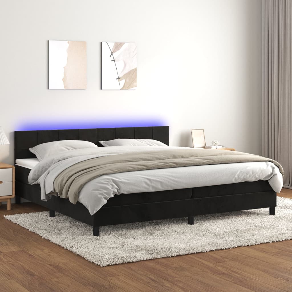 Box Spring Postel S Matrací A Led Černá Samet Černá