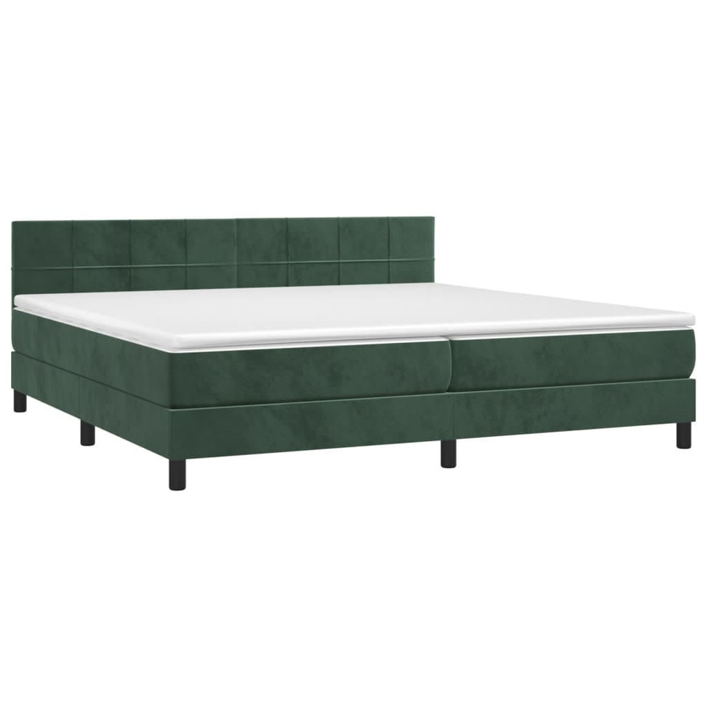 Box Spring Postel S Matrací A Led Tmavě Zelená 200X200 Cm Samet