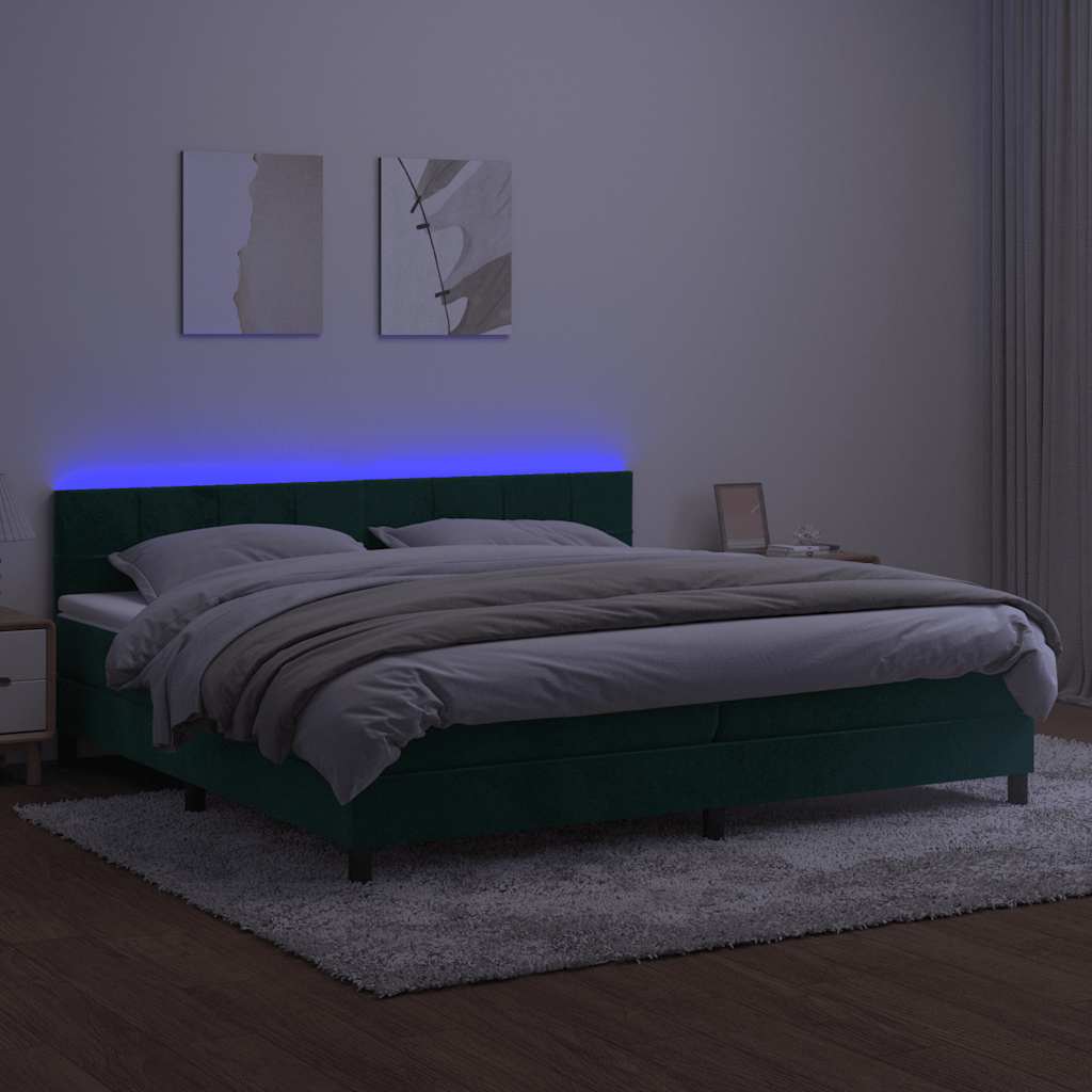 Box Spring Postel S Matrací A Led Tmavě Zelená 200X200 Cm Samet