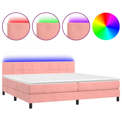 Box Spring Postel S Matrací A Led Růžová 200X200 Cm Samet