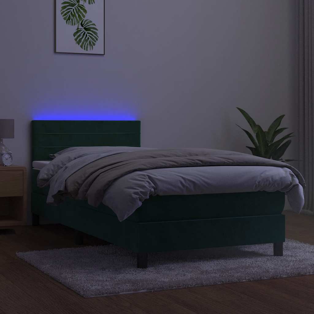 Box Spring Postel S Matrací A Led Tmavě Zelená 90X190 Cm Samet
