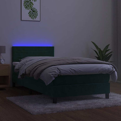 Box Spring Postel S Matrací A Led Tmavě Zelená 90X190 Cm Samet