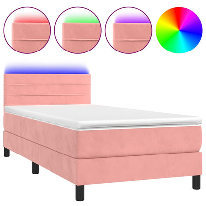 Box Spring Postel S Matrací A Led Růžová 90X190 Cm Samet