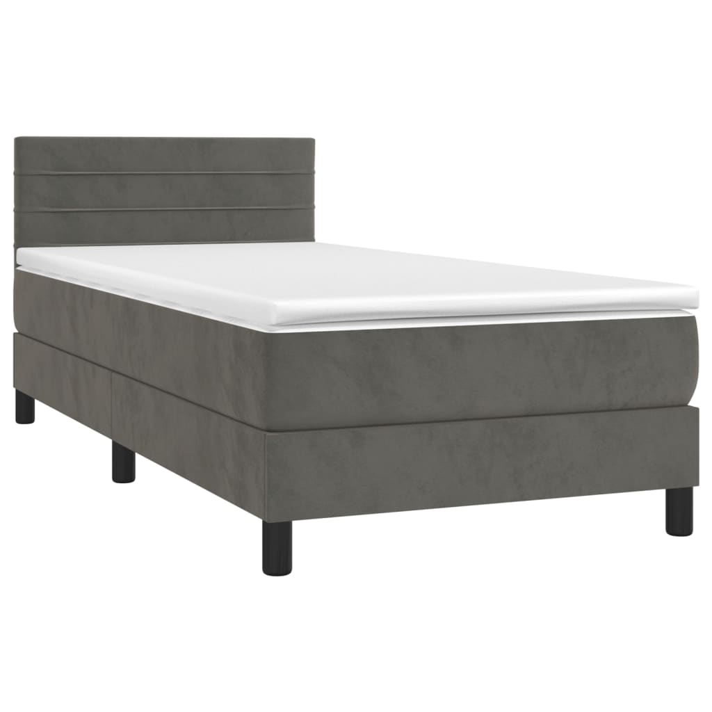 Box Spring Postel S Matrací A Led Samet Tmavě Šedá