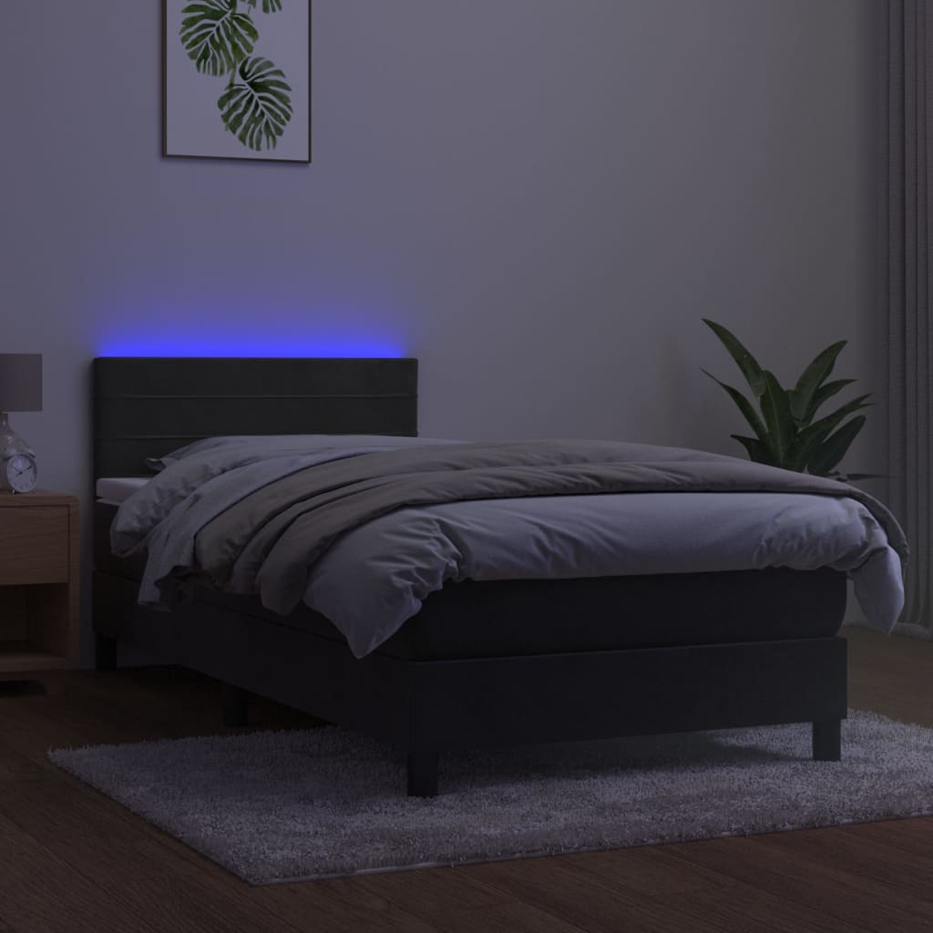 Box Spring Postel S Matrací A Led Samet Tmavě Šedá