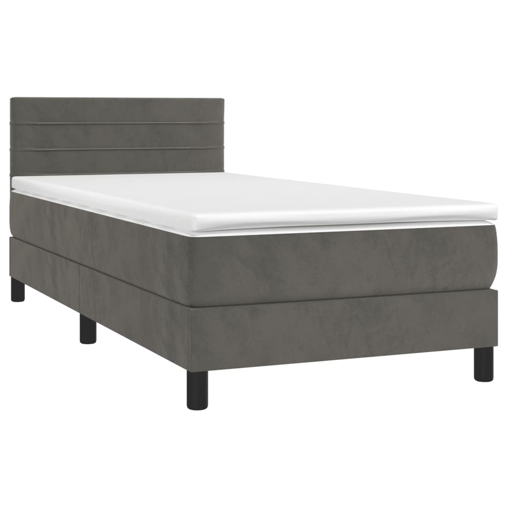 Box Spring Postel S Matrací A Led Samet Tmavě Šedá