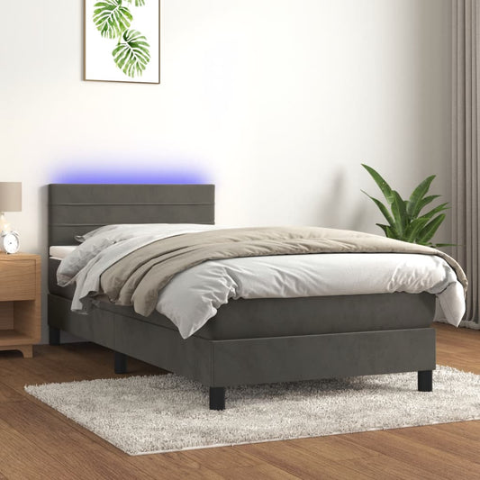 Box Spring Postel S Matrací A Led Samet Tmavě Šedá