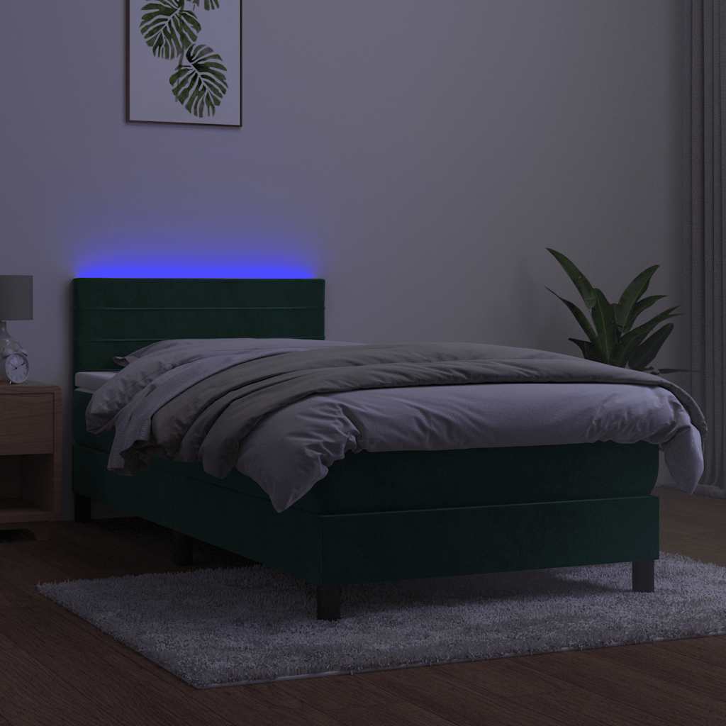 Box Spring Postel S Matrací A Led Tmavě Zelená 100X200 Cm Samet