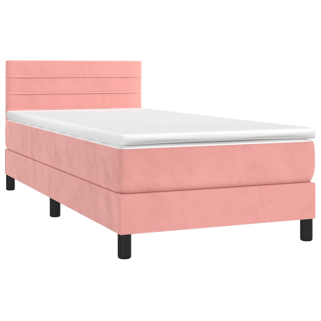 Box Spring Postel S Matrací A Led Růžová 100X200 Cm Samet