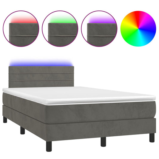 Box Spring Postel S Matrací A Led Samet Tmavě Šedá
