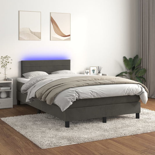 Box Spring Postel S Matrací A Led Samet Tmavě Šedá
