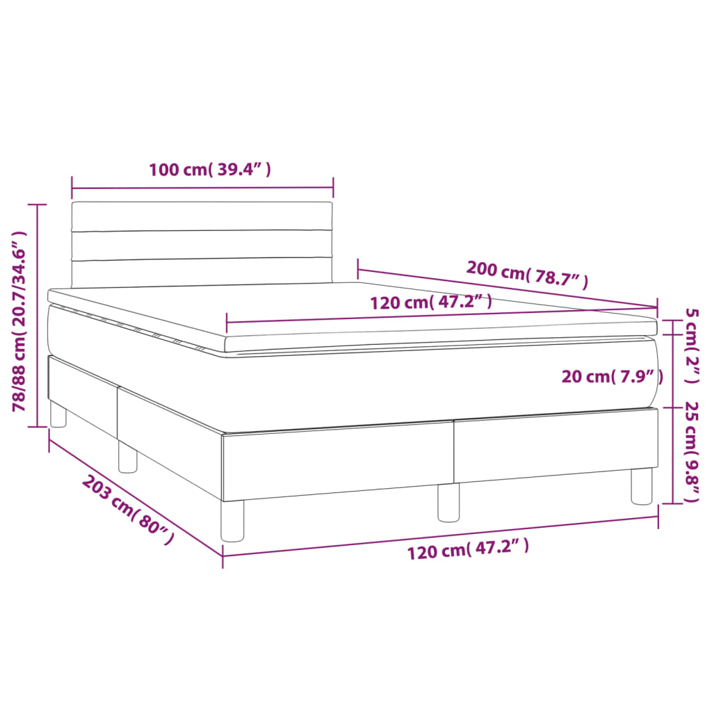 Box Spring Postel S Matrací A Led Růžová 120X200 Cm Samet