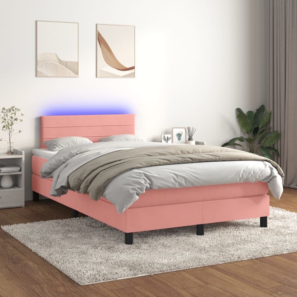 Box Spring Postel S Matrací A Led Růžová 120X200 Cm Samet