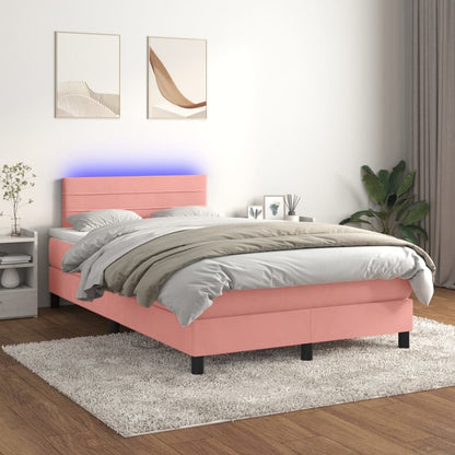 Box Spring Postel S Matrací A Led Růžová 120X200 Cm Samet