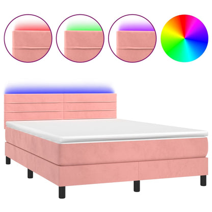 Box Spring Postel S Matrací A Led Růžová 140X190 Cm Samet