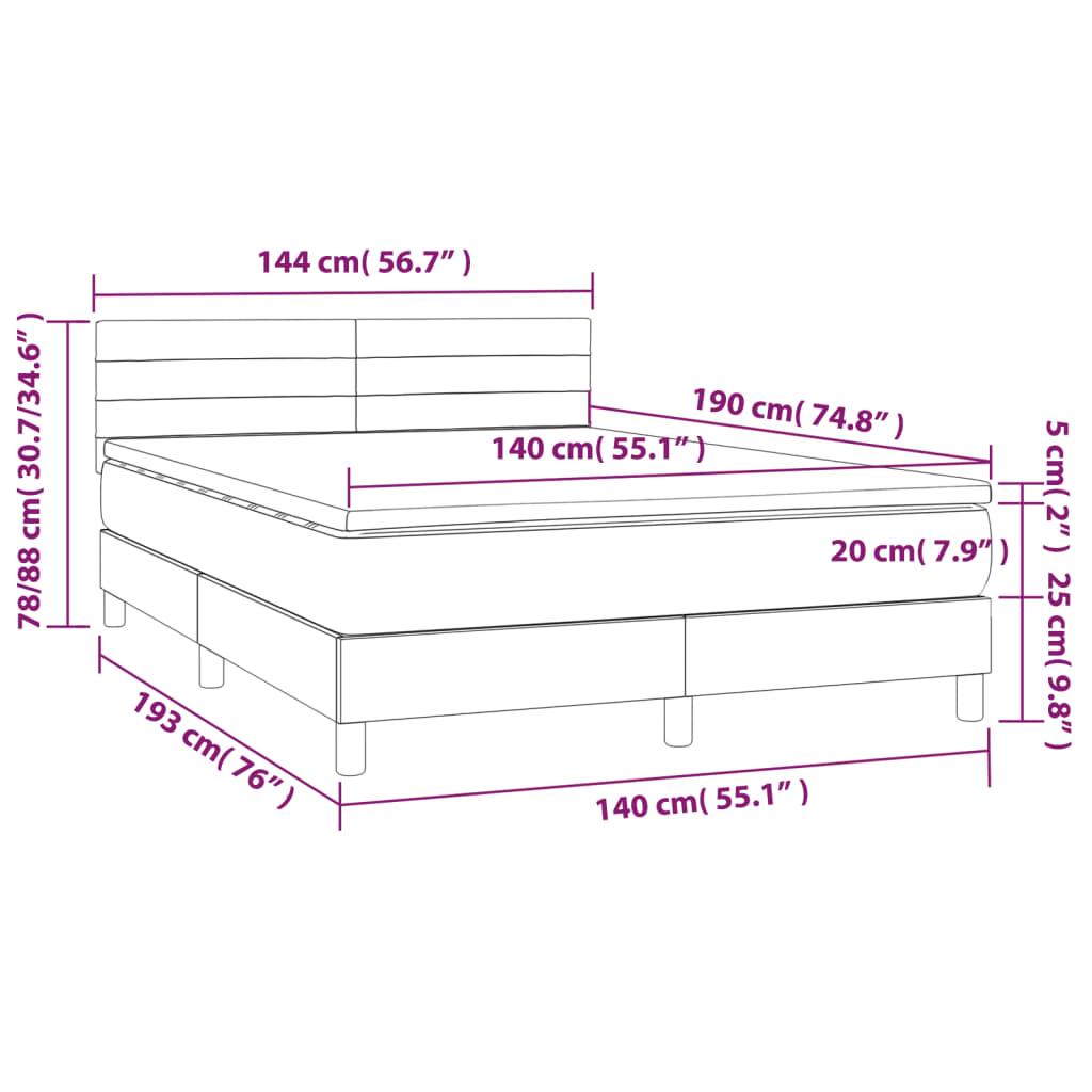 Box Spring Postel S Matrací A Led Růžová 140X190 Cm Samet
