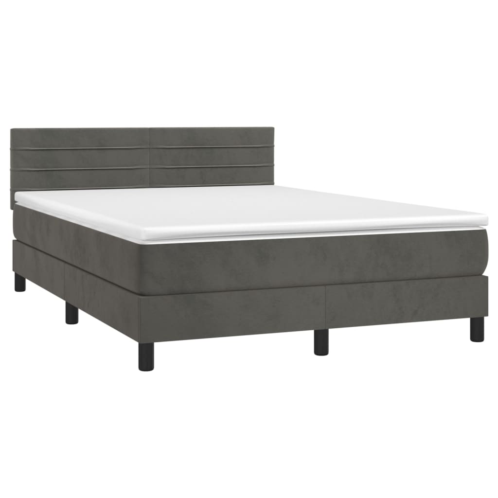Box Spring Postel S Matrací A Led Samet Tmavě Šedá