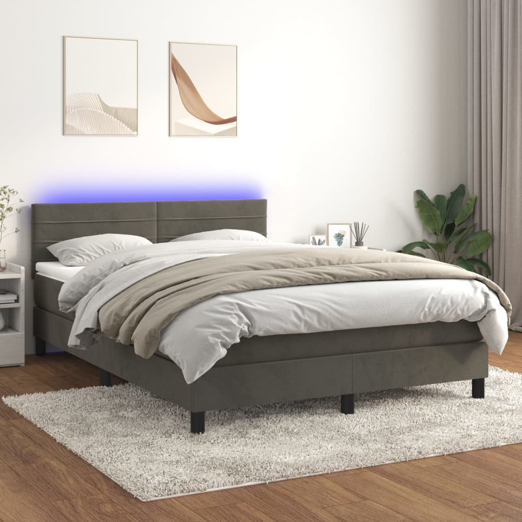 Box Spring Postel S Matrací A Led Samet Tmavě Šedá