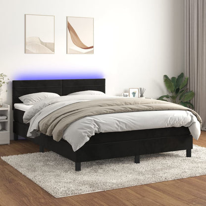 Box Spring Postel S Matrací A Led Černá Samet Černá
