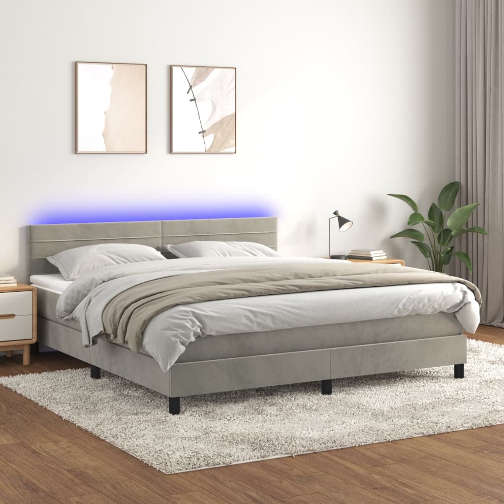 Box Spring Postel S Matrací A Led Světle Šedá 160X200 Cm Samet