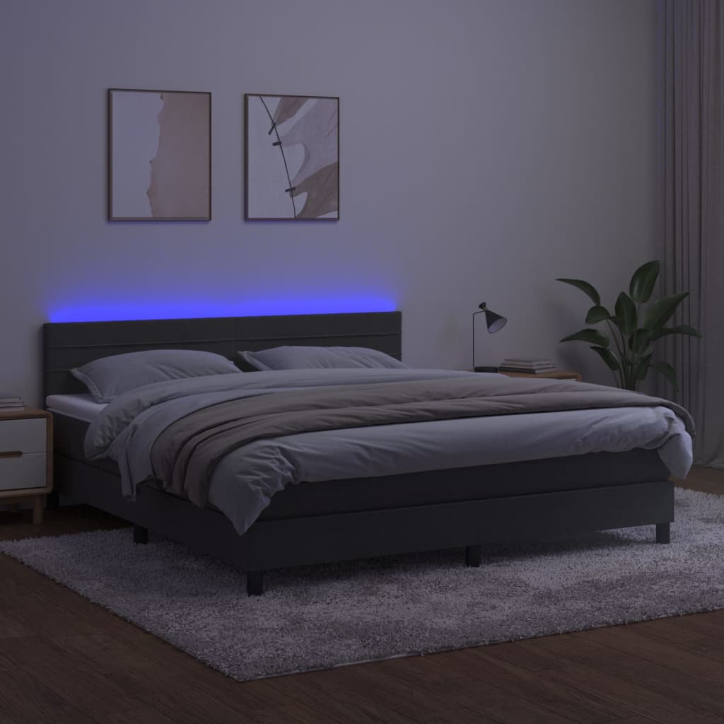 Box Spring Postel S Matrací A Led Samet Tmavě Šedá