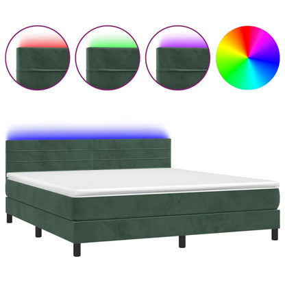 Box Spring Postel S Matrací A Led Tmavě Zelená 160X200 Cm Samet