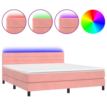 Box Spring Postel S Matrací A Led Růžová 160X200 Cm Samet