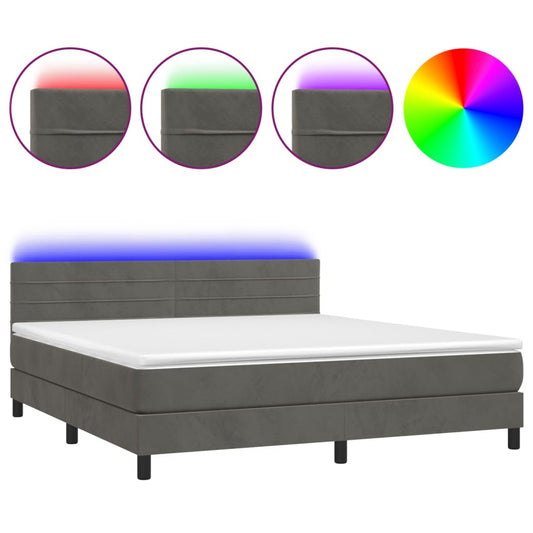 Box Spring Postel S Matrací A Led Samet Tmavě Šedá
