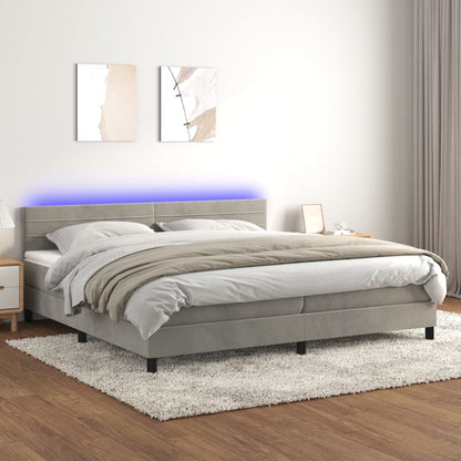 Box Spring Postel S Matrací A Led Světle Šedá 200X200 Cm Samet